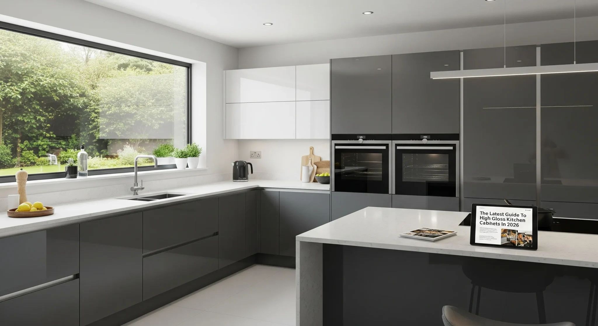 Designer kitchen with glossy cabinetry and premium surfaces